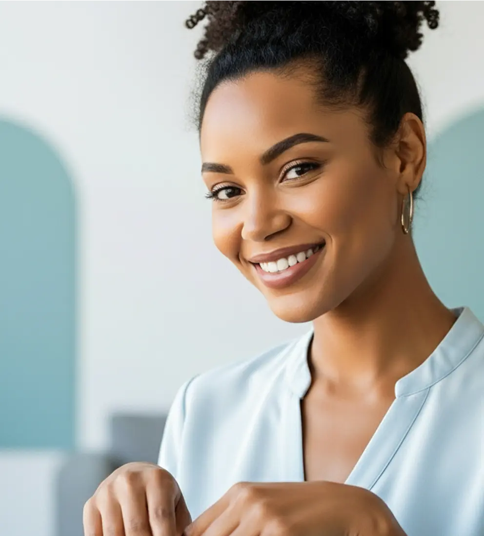 Imagem de mulher na seção de privacidade da Unico